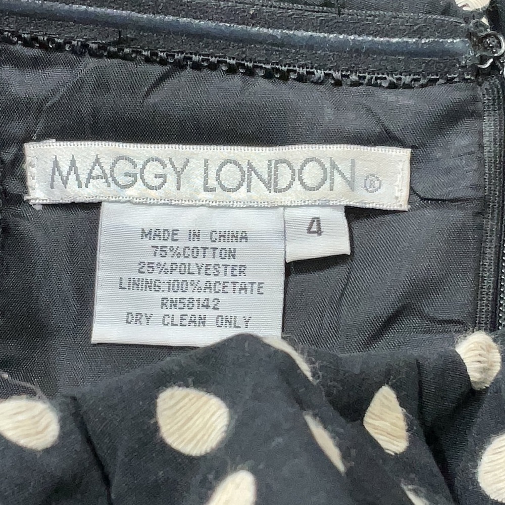 Vintage Maggy London Black & White Polka Dot Strapless Dress Retro Pinup Size 4 - Picture 3 of 4